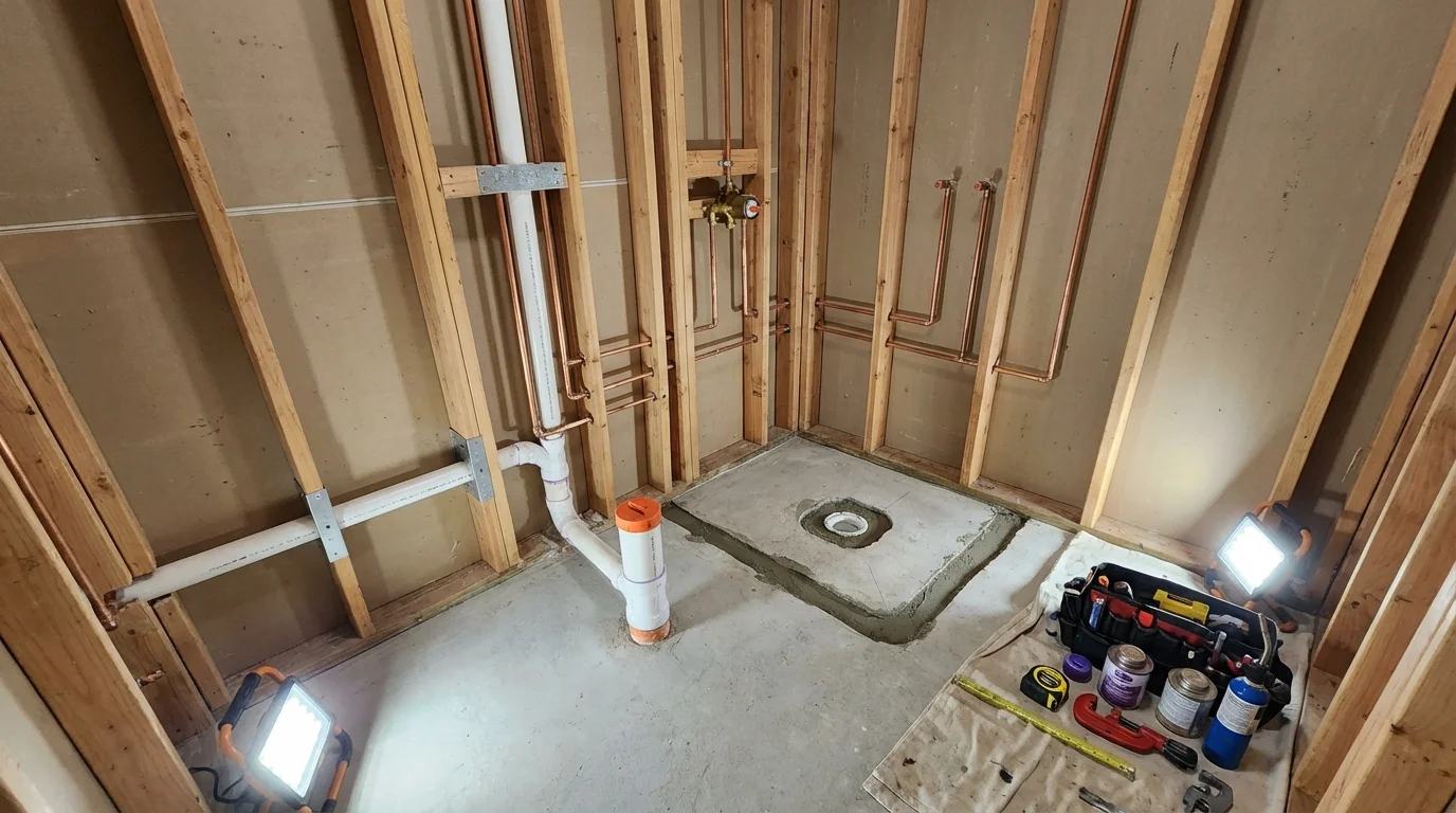 Bathroom rough-in plumbing during remodel by Johns Plumbing LLC in Signal Hill