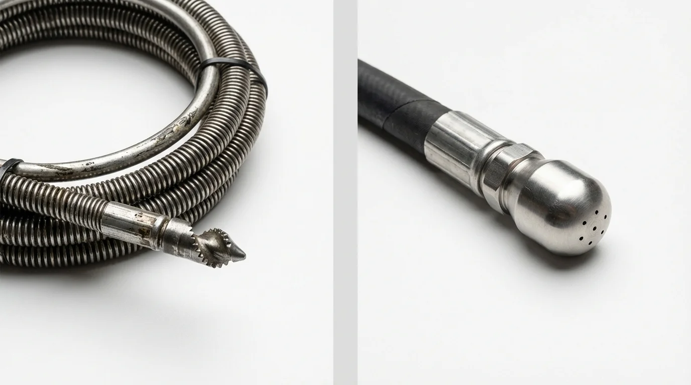 Drain snake cable and hydro jetting nozzle used for drain cleaning in Signal Hill, CA