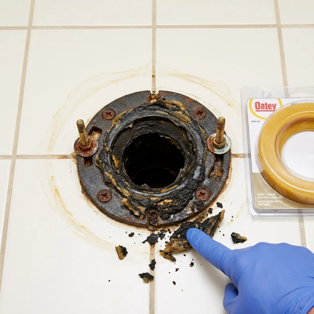 Failed wax ring showing water seepage at the base of a toilet in a Signal Hill, CA home